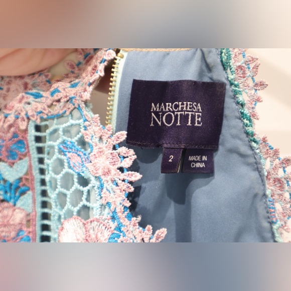 NWOT Marchesa Notte Ruffled Embroidered Guipure Lace Dress - Picture 5 of 5